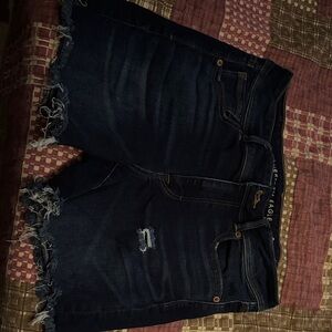 American Eagle Outfitters Dark Indigo Frayed Hem Jean Shorts